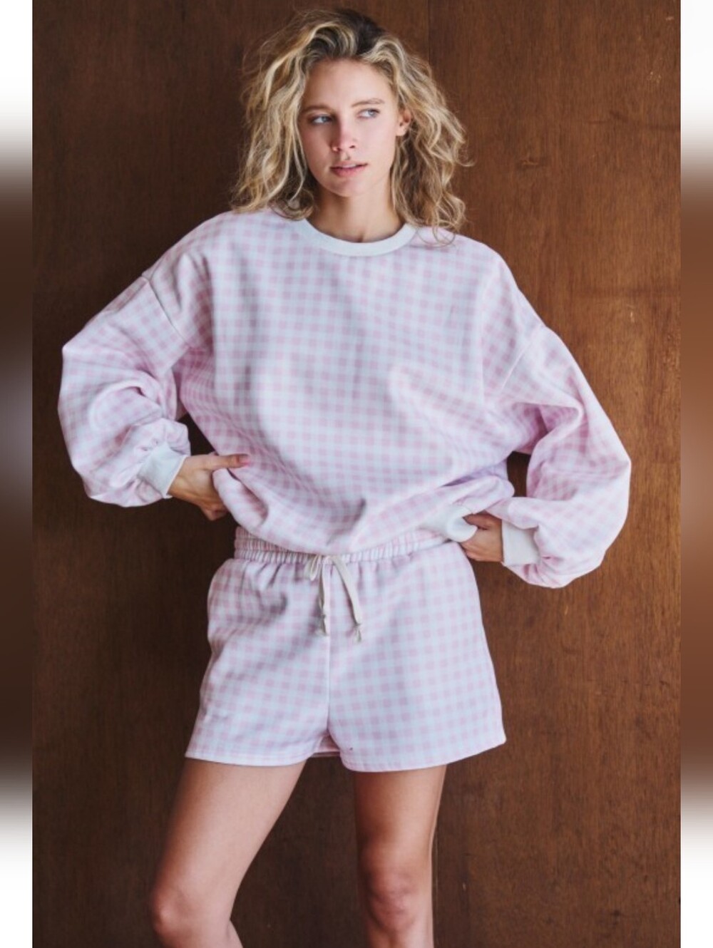 🩷 Gingham Lounge Set Sweatshirt & Shorts